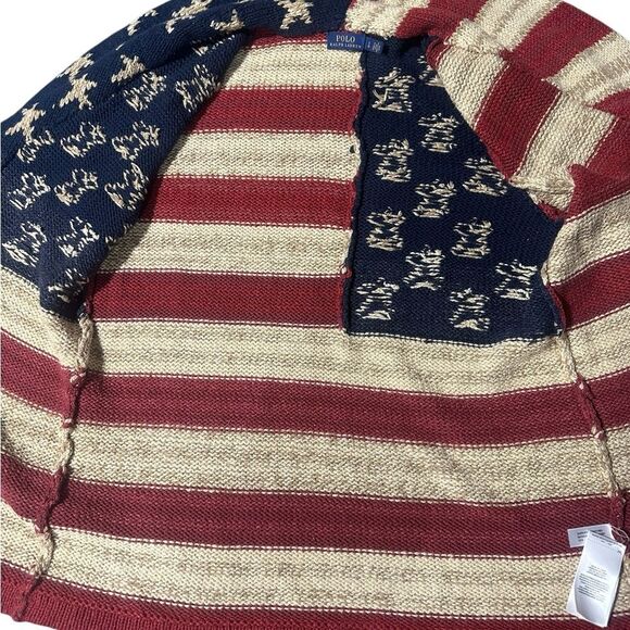 Ralph Lauren Polo Flag Cardigan Sweater Shawl Collar Americana Vintage Knit L - Picture 9 of 16